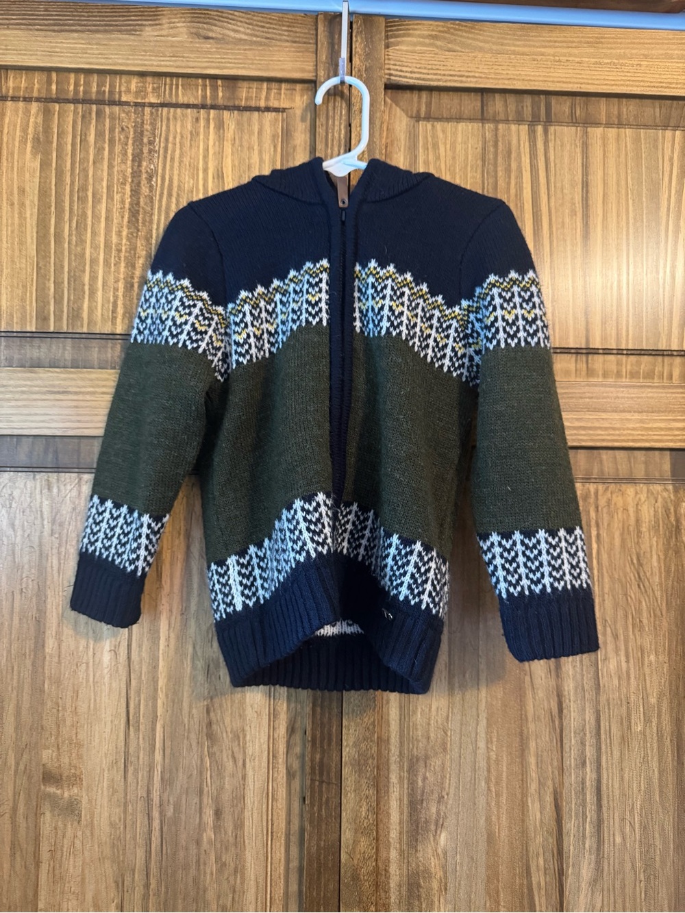 Mayoral Navy and Olive Hooded Zip Sweater with Fair Isle Accents